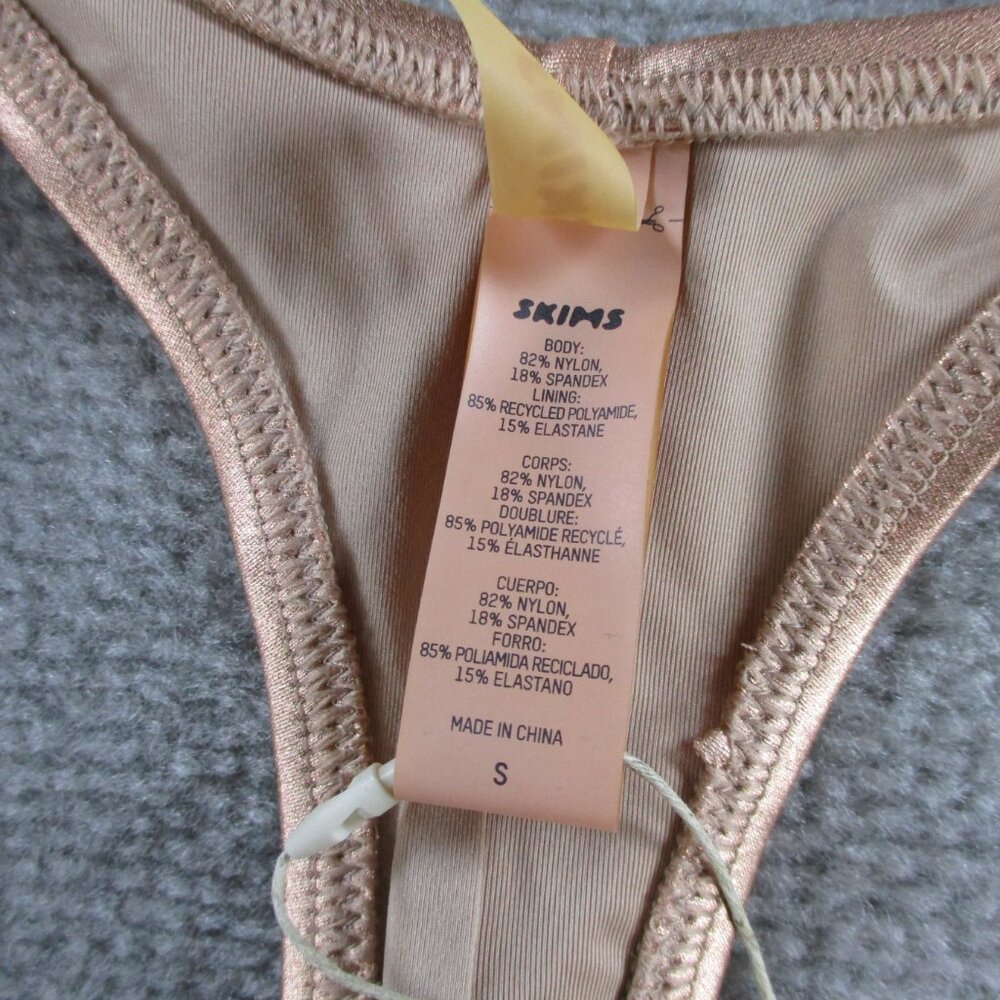 SKIMS Metallic Swim Cycle Suit Womens Small Champagne Rose Gold SW-BSS-0041 NWT - Picture 4 of 6